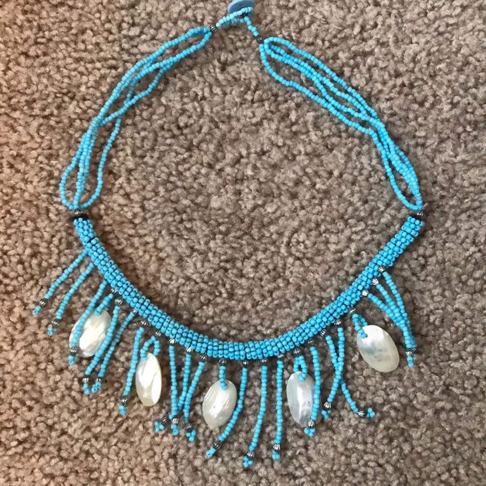 Blue turquoise beaded shell beach necklace